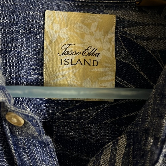 Leafy blue vacation style shirt silk/ linen blend - Picture 3 of 5
